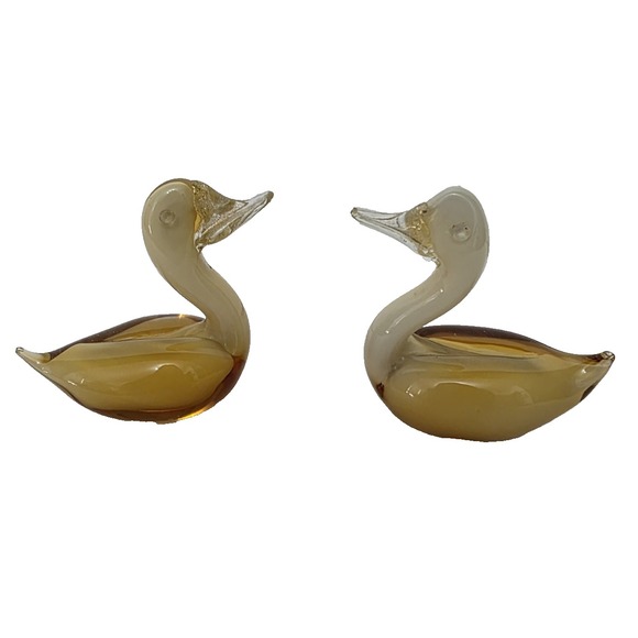 J I Company Other - Vintage Venetian Amber Glass Swans Lot Of Two Made In Italy J I Company